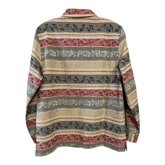 Alfred Dunner Petite 10P Button Front Long Sleeve Shirt Striped Floral Pattern V - Picture 5 of 8